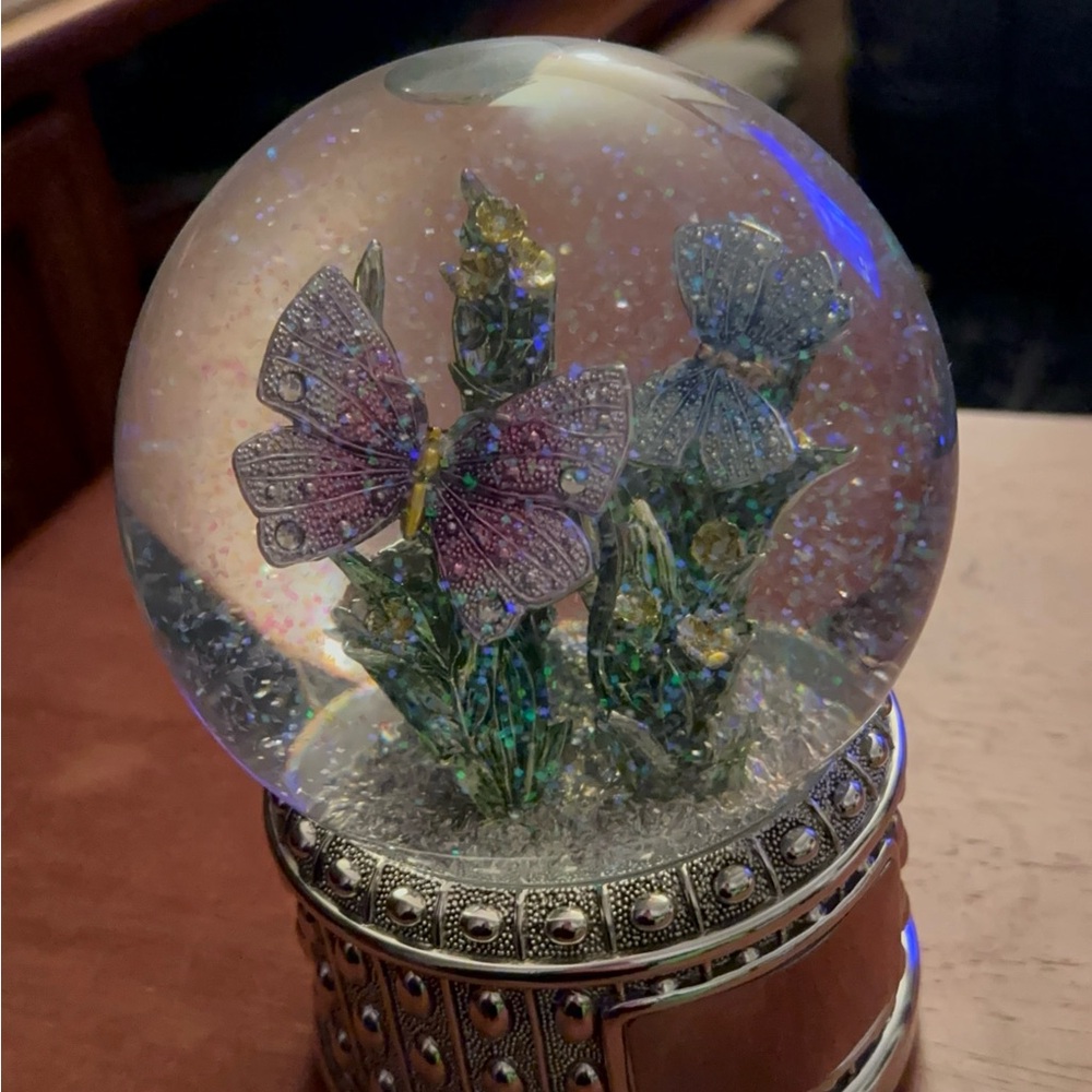 Elegant Butterfly Snow Globe with Silver Base